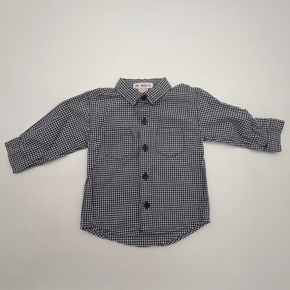 Gymboree Shirt Boys 3T Blue Gingham Long Sleeve Button Up Cotton Top Casual